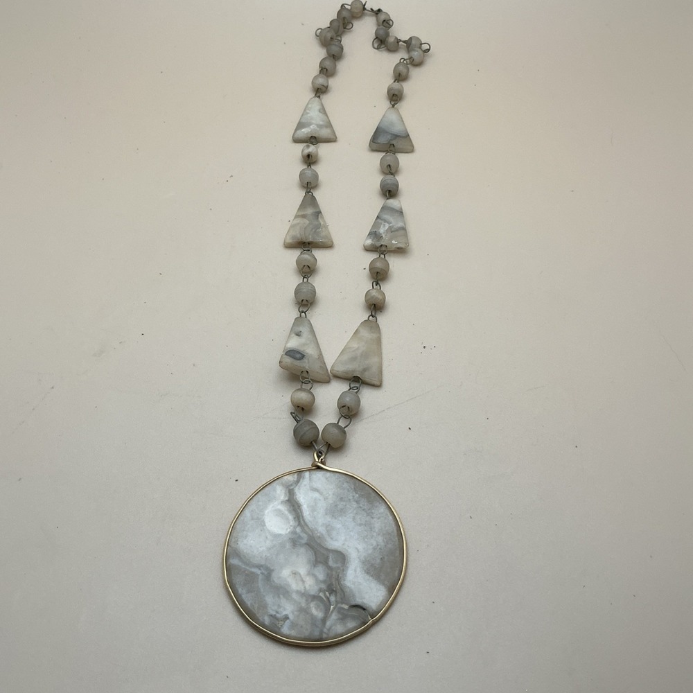 Vintage Mayan Calendar Necklace Carved Stone‎ Beaded Medallion Pendant Agate